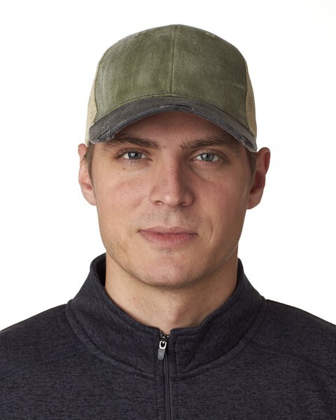 Adams OL102 - Gorra de camionero apenada teñida con pigmento de 6 paneles